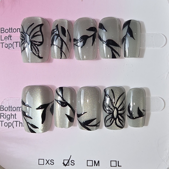 Other - Handmade Floral And Butterfly Gray Press-On Nails